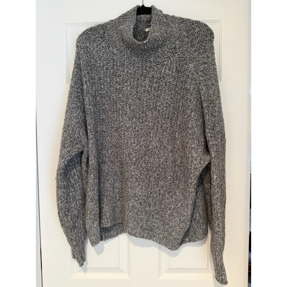American Eagle Grey Marled Knit Oversized‎ Turtleneck Sweater XL Relaxed Fit
